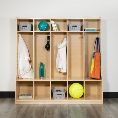 Flash Furniture MK-LCKR001-GG Wood 5 Section School Coat Locker with Bench, Cubbies and Storage Organizer Hook - View 2