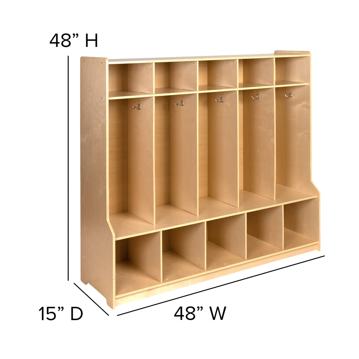 Flash Furniture MK-LCKR001-GG Wood 5 Section School Coat Locker with Bench, Cubbies and Storage Organizer Hook - View 5