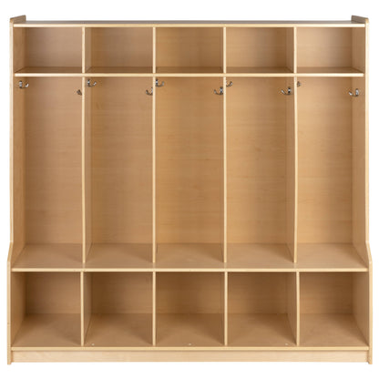 Flash Furniture MK-LCKR001-GG Wood 5 Section School Coat Locker with Bench, Cubbies and Storage Organizer Hook - View 9