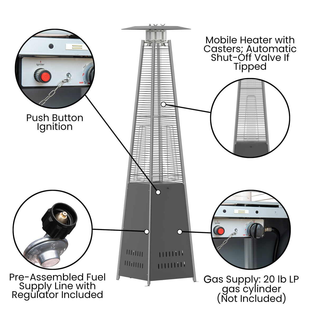 Flash Furniture NAN-FSDC-01-GY-GG Outdoor Patio Heater - Slate Gray-7.5 Feet Round Steel Patio Heater-42,000 BTU's - View 2