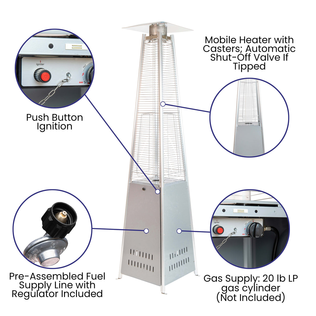 Flash Furniture NAN-FSDC-01-SL-GG Outdoor Patio Heater - Silver - 7.5 Feet Round Steel Patio Heater - 42,000 BTU's - View 2