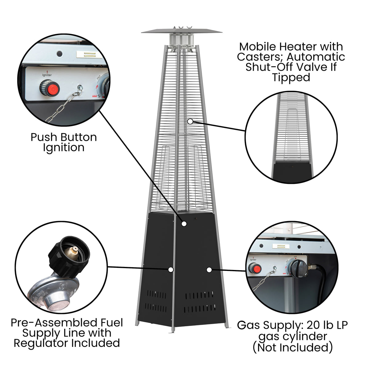 Flash Furniture NAN-FSDC-02-BK-GG Outdoor Patio Heater - Black - 7.5 Feet Round Steel Patio Heater - 42,000 BTU's - View 2