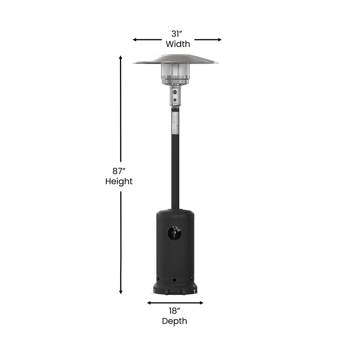 Flash Furniture NAN-HSS-AGH-BK-GG Outdoor Patio Heater - Black - 7.5 Feet Round Steel Patio Heater - 40,000 BTU's - View 3