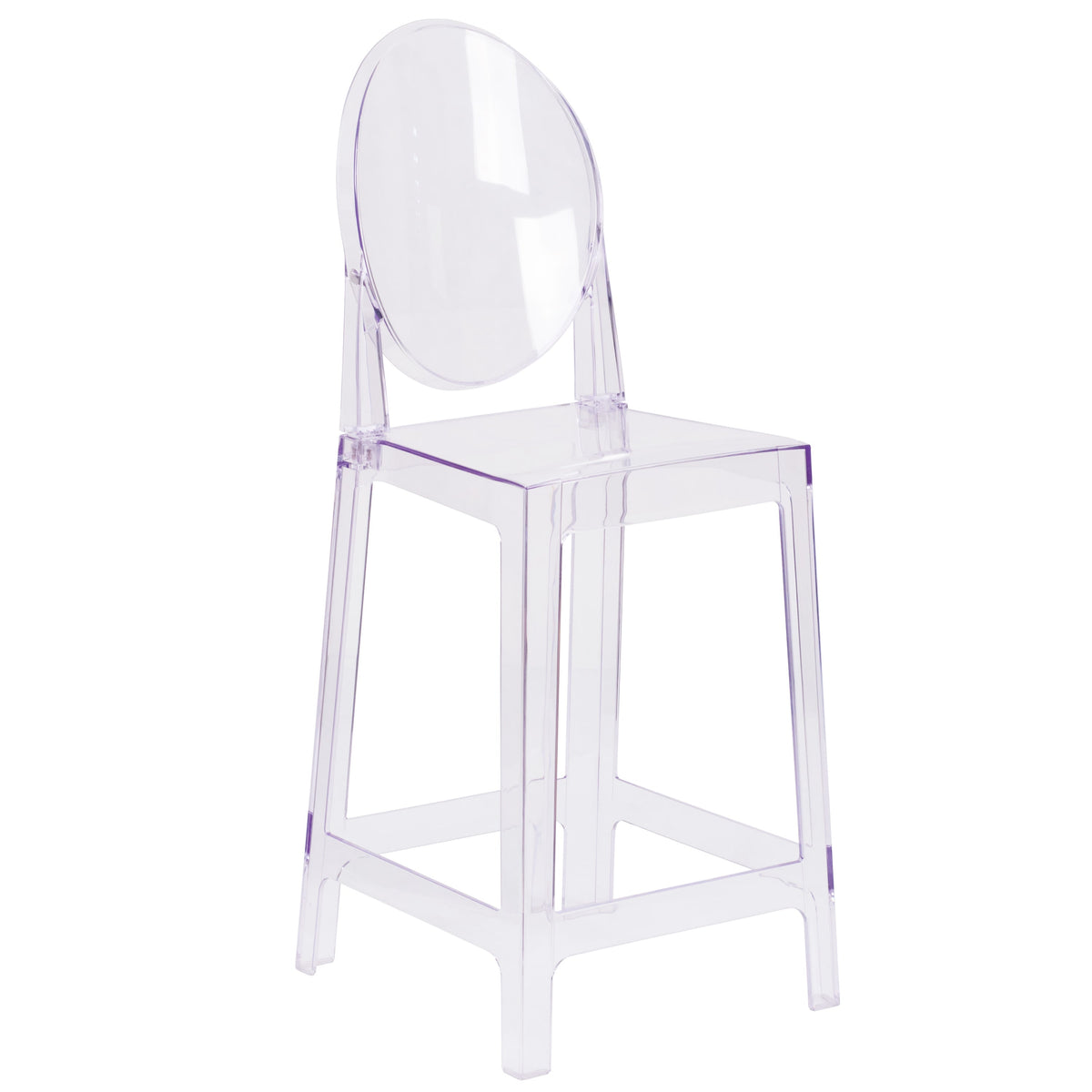 Flash Furniture OW-GHOSTBACK-24-GG Ghost Counter Stool with Oval Back in Transparent Crystal - Wedding Chairs - Main view