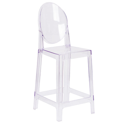 Flash Furniture OW-GHOSTBACK-24-GG Ghost Counter Stool with Oval Back in Transparent Crystal - Wedding Chairs - Main view