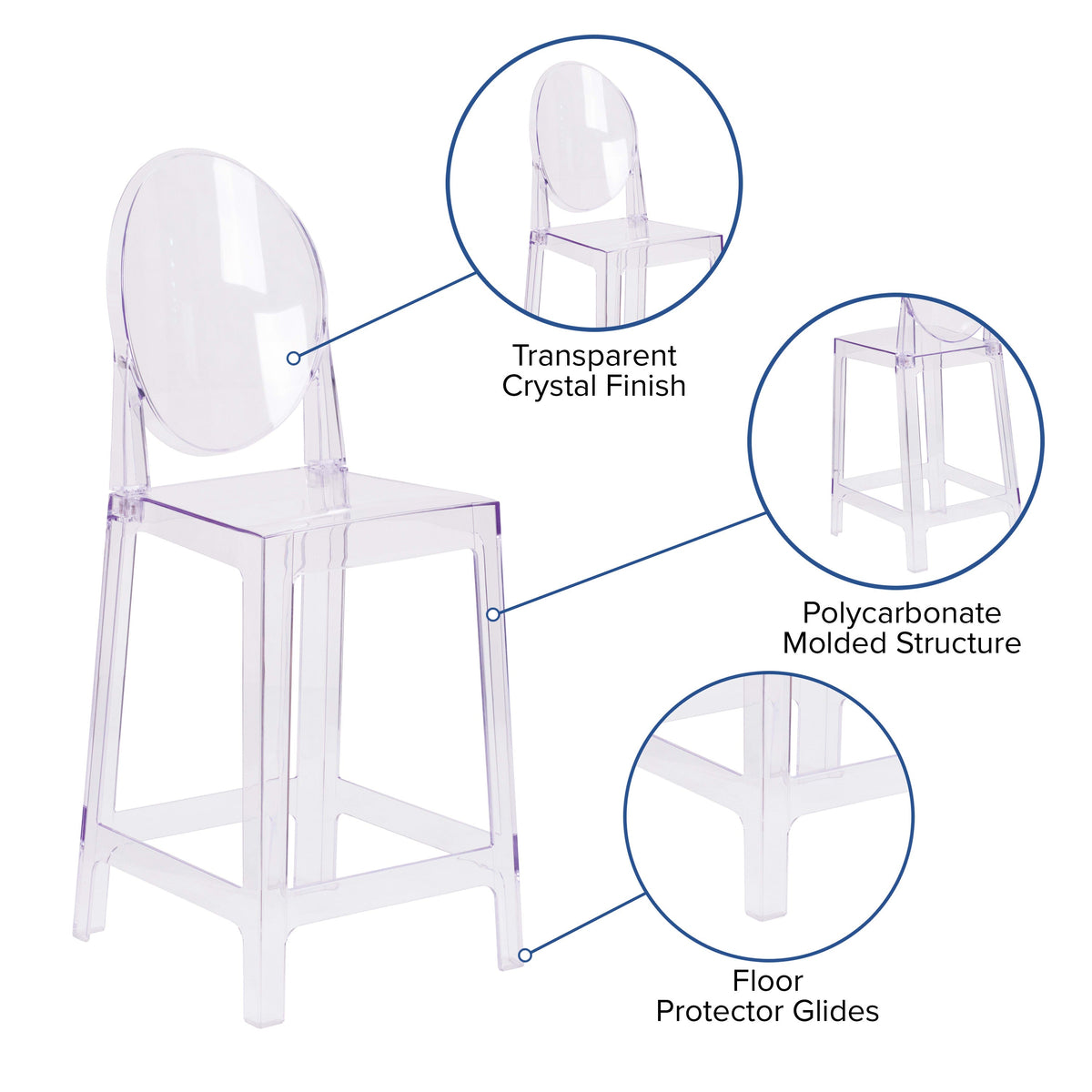 Flash Furniture OW-GHOSTBACK-24-GG Ghost Counter Stool with Oval Back in Transparent Crystal - Wedding Chairs - View 3