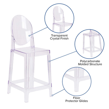Flash Furniture OW-GHOSTBACK-24-GG Ghost Counter Stool with Oval Back in Transparent Crystal - Wedding Chairs - View 3