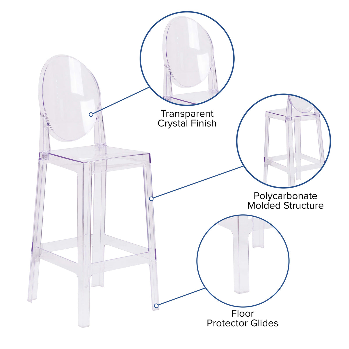 Flash Furniture OW-GHOSTBACK-29-GG Ghost Barstool with Oval Back in Transparent Crystal - Wedding Chairs - View 3