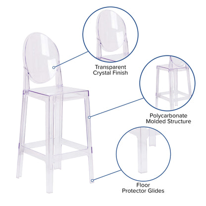 Flash Furniture OW-GHOSTBACK-29-GG Ghost Barstool with Oval Back in Transparent Crystal - Wedding Chairs - View 3