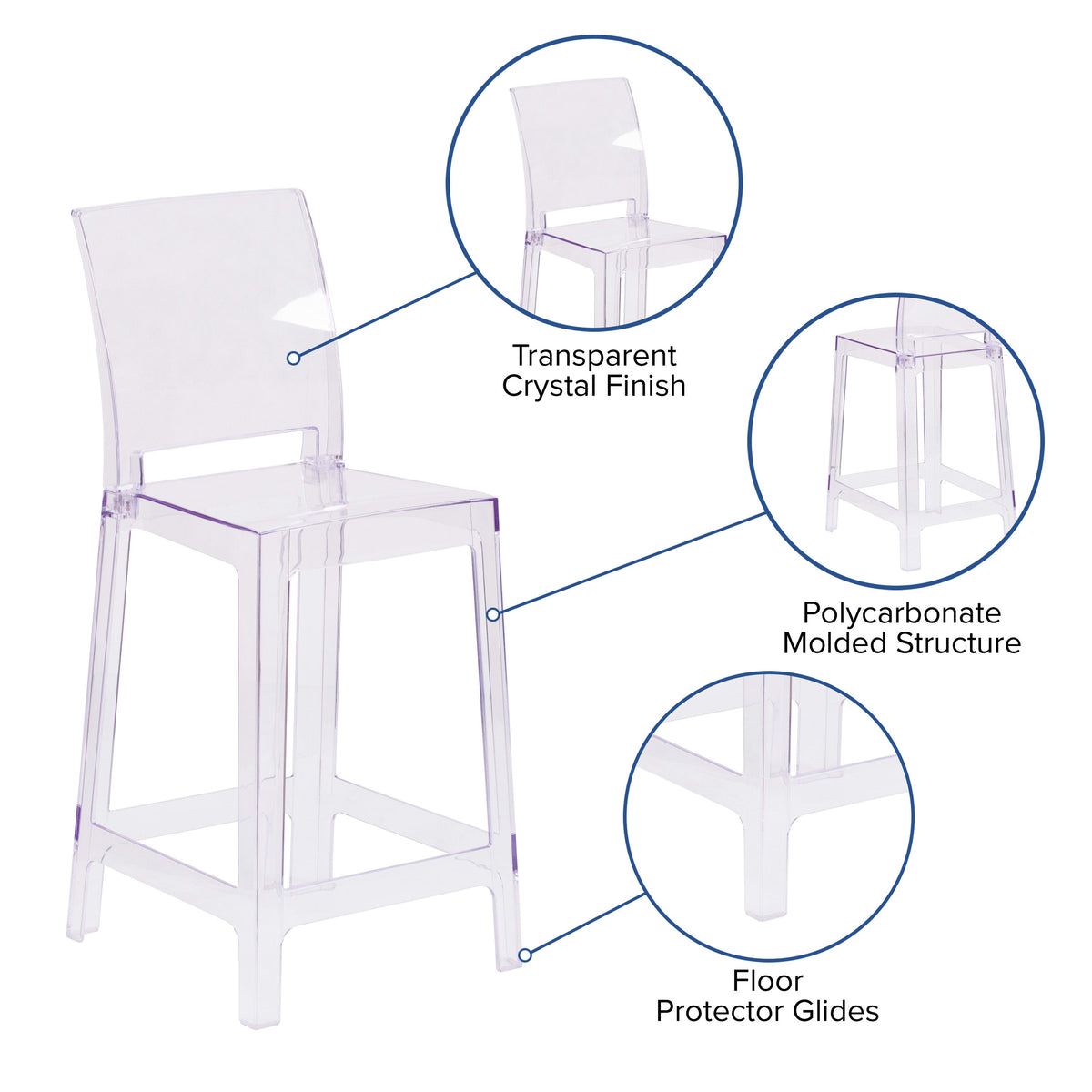 Flash Furniture OW-SQUAREBACK-24-GG Ghost Counter Stool with Square Back in Transparent Crystal - Wedding Chairs - View 3