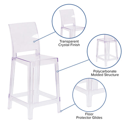 Flash Furniture OW-SQUAREBACK-24-GG Ghost Counter Stool with Square Back in Transparent Crystal - Wedding Chairs - View 3