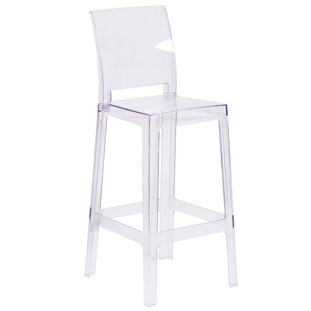 Flash Furniture OW-SQUAREBACK-29-GG Ghost Barstool with Square Back in Transparent Crystal - Wedding Chairs - Main view