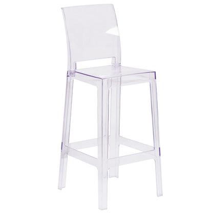 Flash Furniture OW-SQUAREBACK-29-GG Ghost Barstool with Square Back in Transparent Crystal - Wedding Chairs - Main view