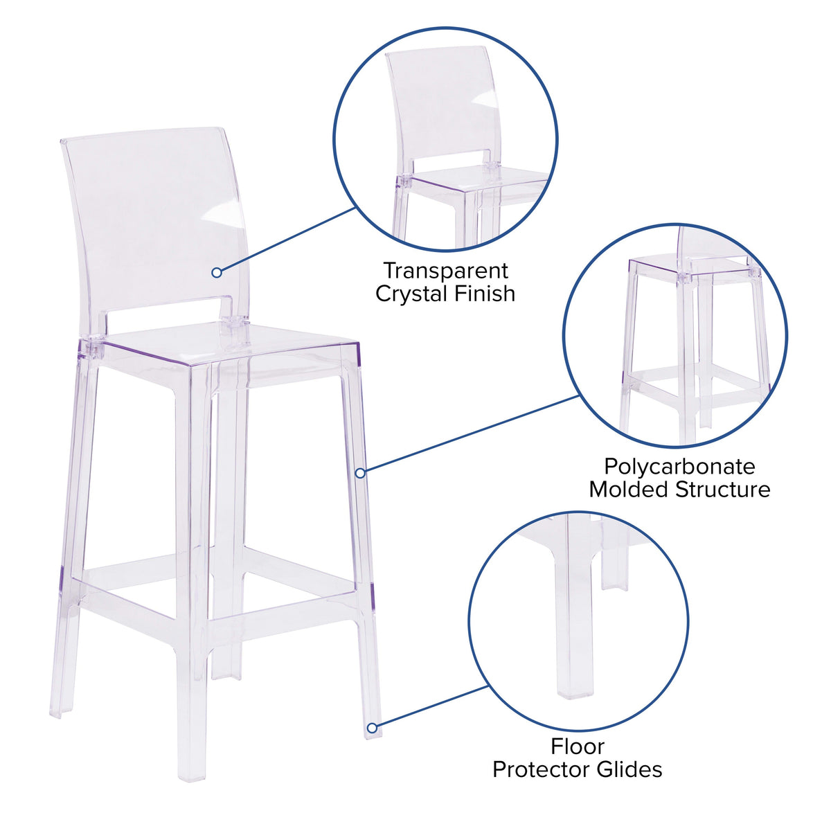 Flash Furniture OW-SQUAREBACK-29-GG Ghost Barstool with Square Back in Transparent Crystal - Wedding Chairs - View 3