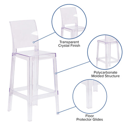 Flash Furniture OW-SQUAREBACK-29-GG Ghost Barstool with Square Back in Transparent Crystal - Wedding Chairs - View 3