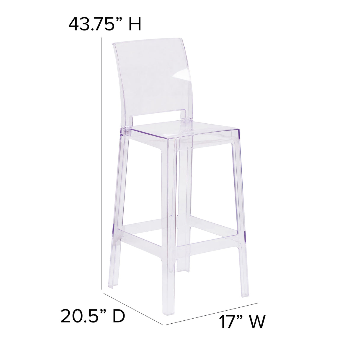 Flash Furniture OW-SQUAREBACK-29-GG Ghost Barstool with Square Back in Transparent Crystal - Wedding Chairs - View 4