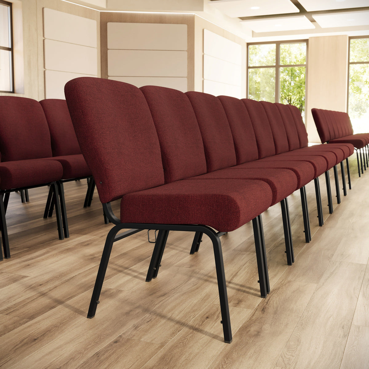 Flash Furniture PCRCB-104 Signature Elite Maroon Church Chair - 20 in. Wide (Maroon Fabric/Black Textured Frame) - View 2