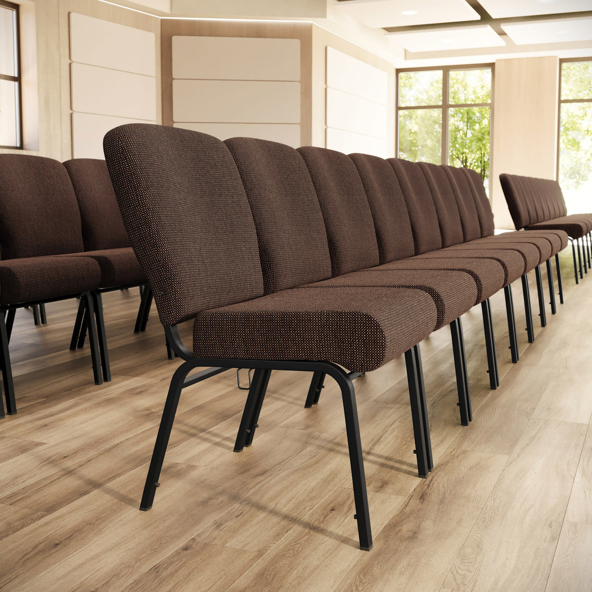 Flash Furniture PCRCB-106 Signature Elite Java Church Chair - 20 in. Wide (Java Fabric/Black Textured Frame) - View 2