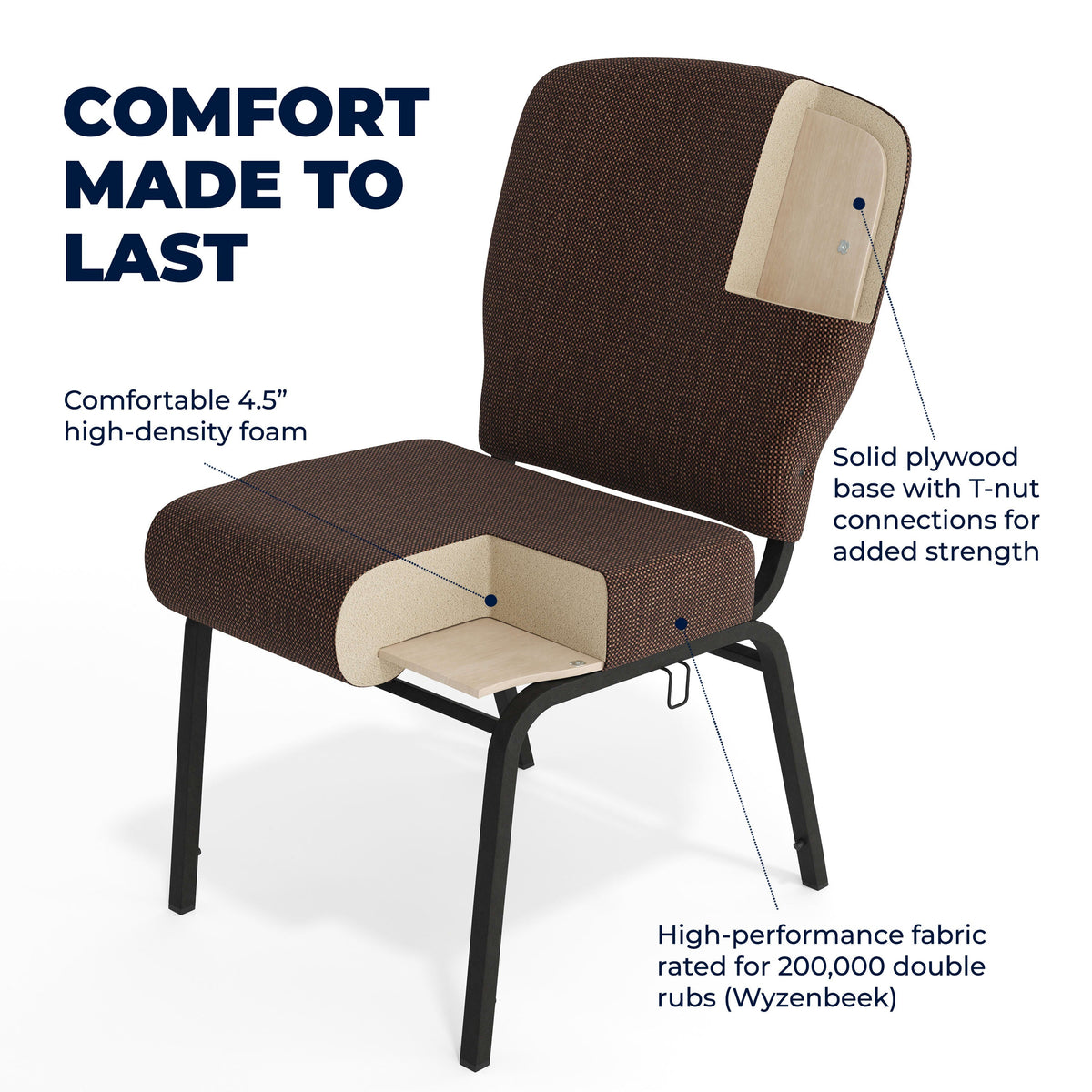 Flash Furniture PCRCB-106 Signature Elite Java Church Chair - 20 in. Wide (Java Fabric/Black Textured Frame) - View 5