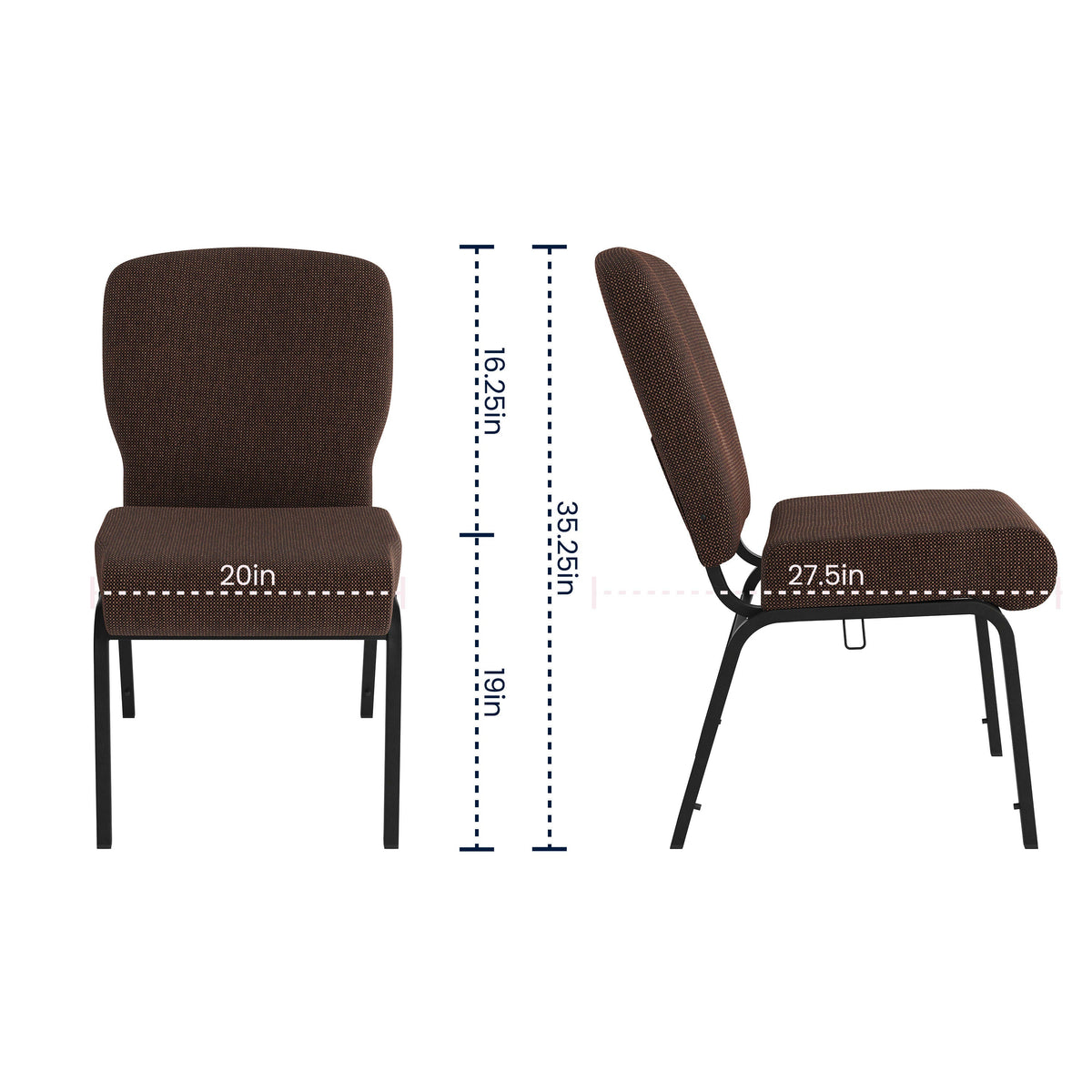 Flash Furniture PCRCB-106 Signature Elite Java Church Chair - 20 in. Wide (Java Fabric/Black Textured Frame) - View 6