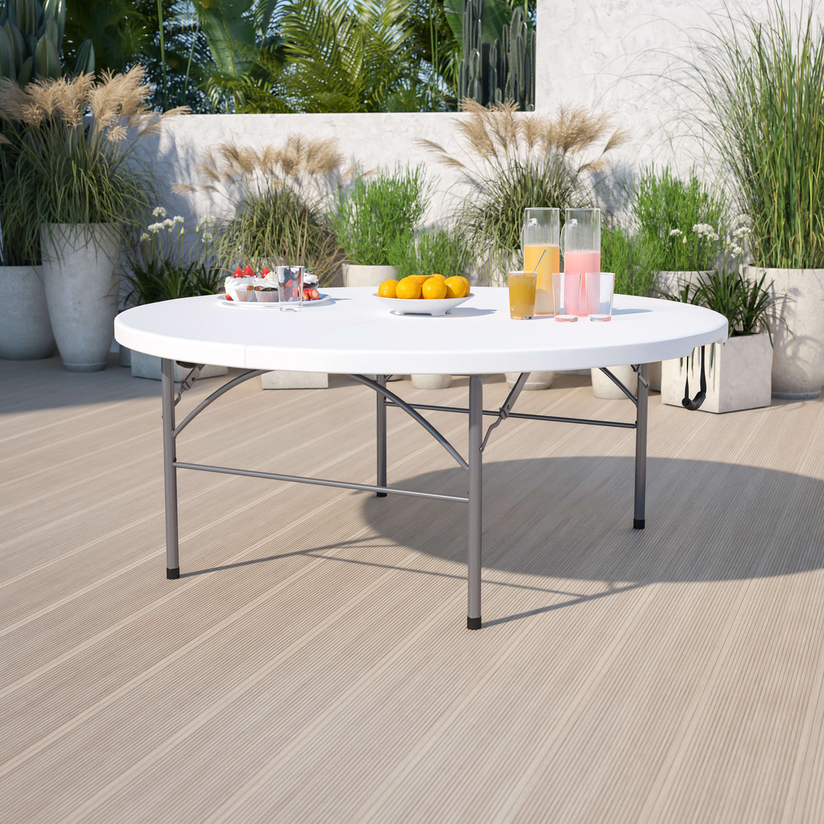 Flash Furniture RB-183RFH-GG 5.89-Foot Round Bi-Fold Granite White Plastic Banquet Folding Table with Handle - View 2
