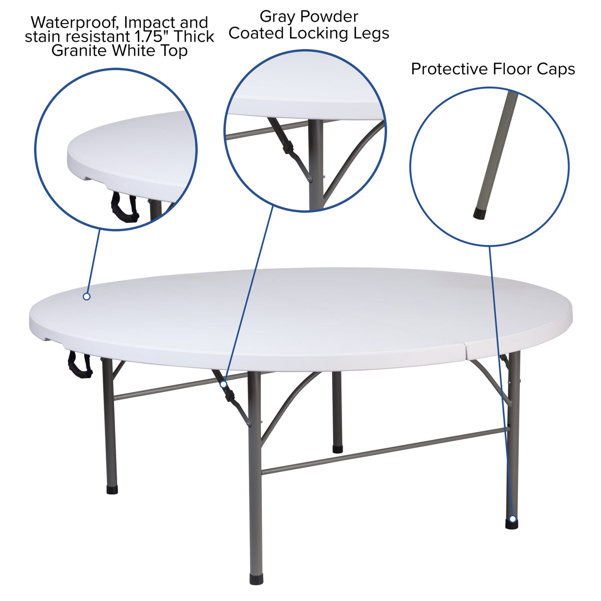 Flash Furniture RB-183RFH-GG 5.89-Foot Round Bi-Fold Granite White Plastic Banquet Folding Table with Handle - View 3
