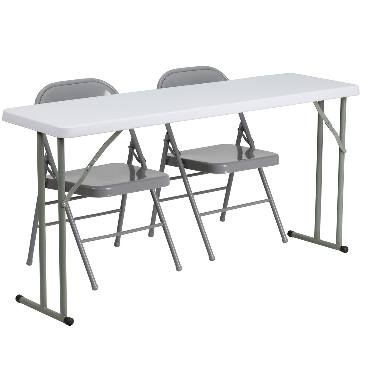 Flash Furniture RB-1860-1-GG 5-Foot Plastic Folding Training Table Set with 2 Gray Metal Folding Chairs - Main view
