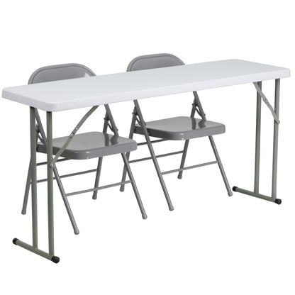 Flash Furniture RB-1860-1-GG 5-Foot Plastic Folding Training Table Set with 2 Gray Metal Folding Chairs - Main view