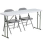 Flash Furniture RB-1860-1-GG 5-Foot Plastic Folding Training Table Set with 2 Gray Metal Folding Chairs - Main view