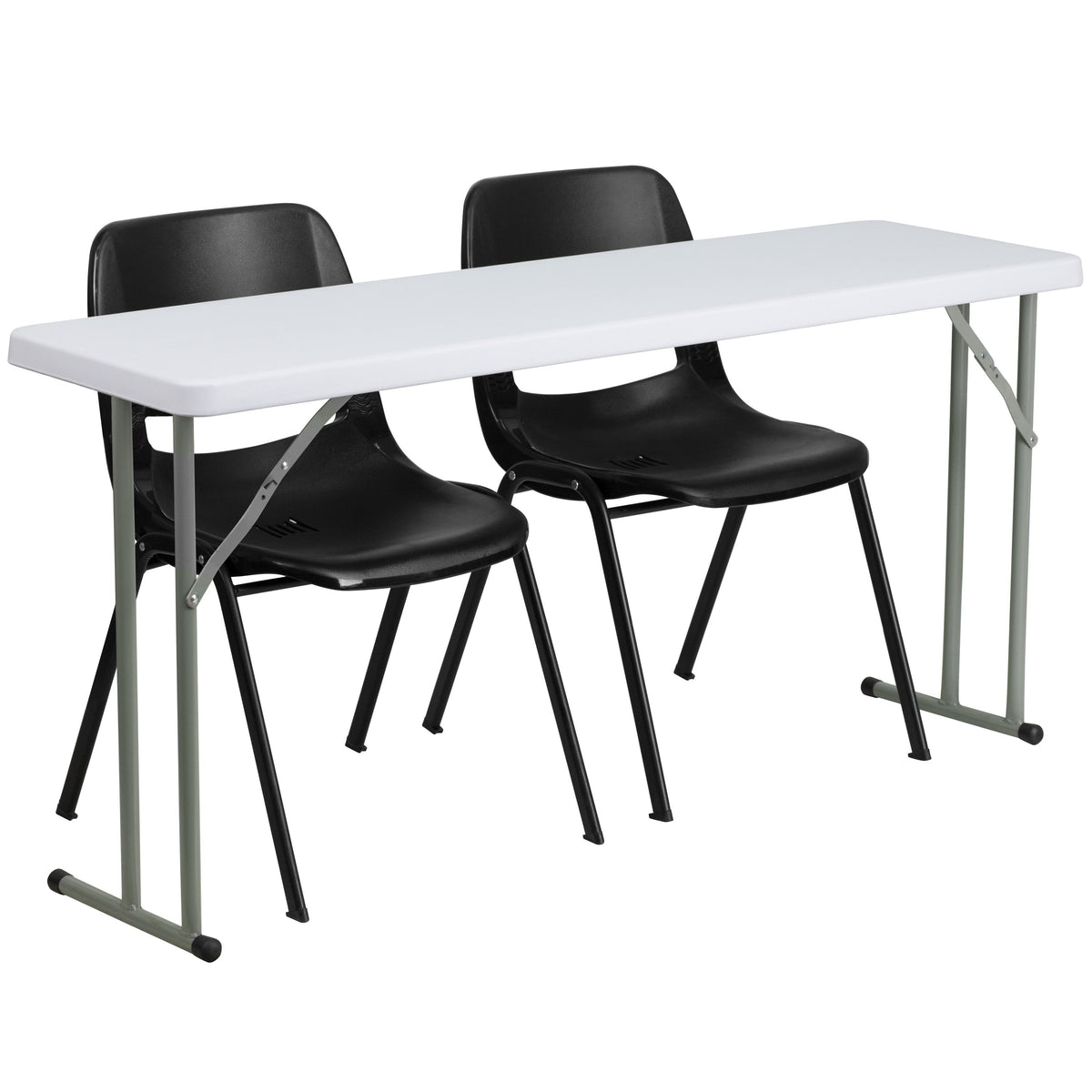 Flash Furniture RB-1860-2-GG 5-Foot Plastic Folding Training Table Set with 2 Black Plastic Stack Chairs - Main view