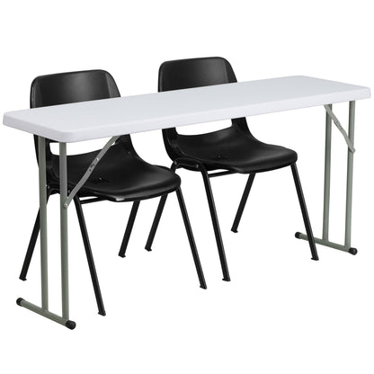 Flash Furniture RB-1860-2-GG 5-Foot Plastic Folding Training Table Set with 2 Black Plastic Stack Chairs - Main view