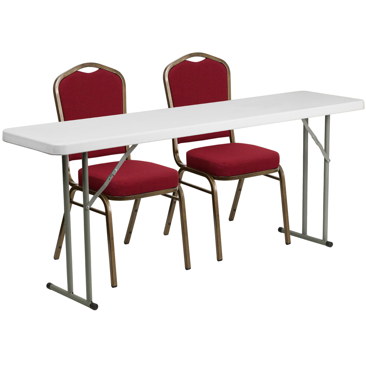 Flash Furniture RB-1872-1-GG 6-Foot Plastic Folding Training Table Set with 2 Crown Back Stack Chairs - Main view
