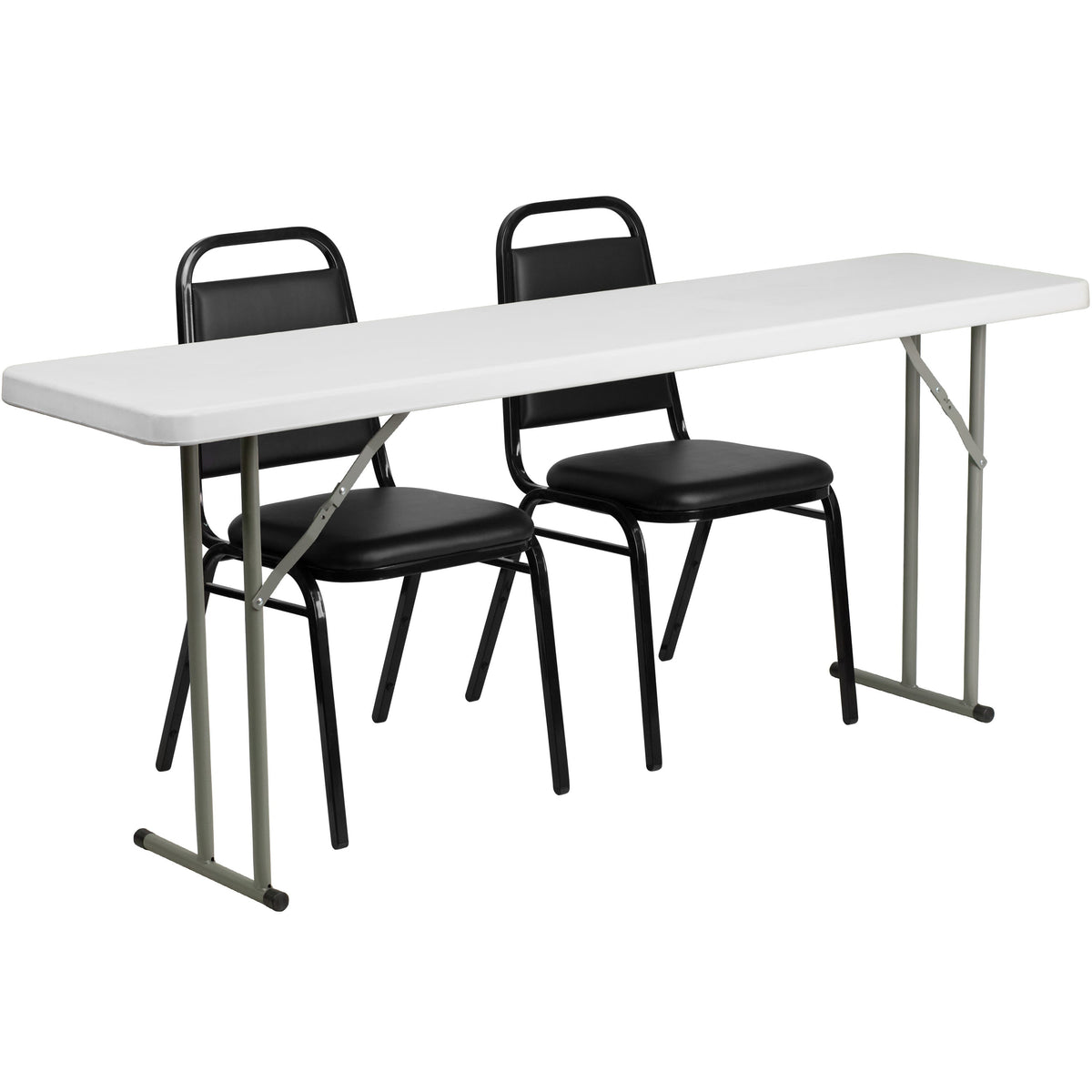 Flash Furniture RB-1872-2-GG 6-Foot Plastic Folding Training Table Set with 2 Trapezoidal Back Stack Chairs - Main view