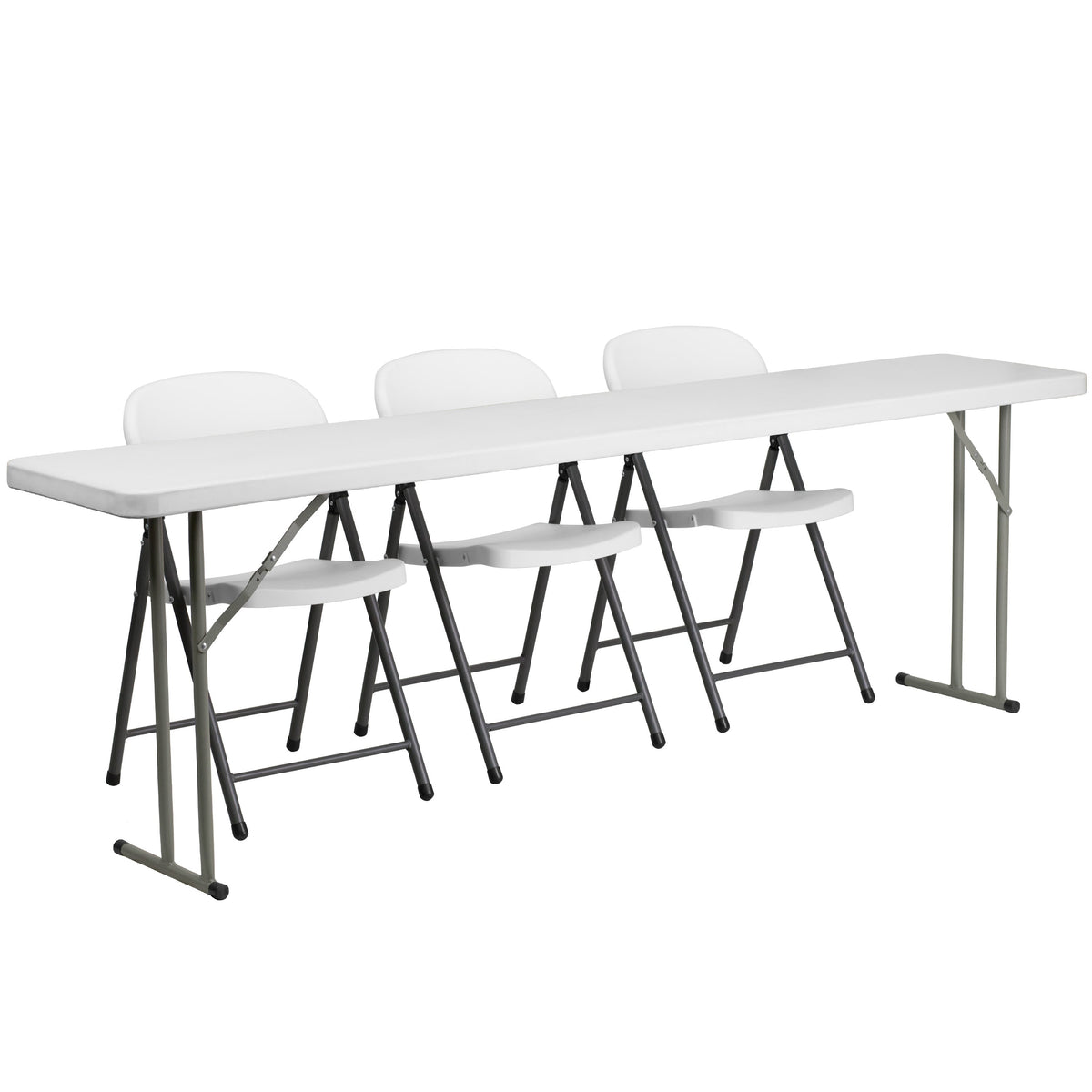 Flash Furniture RB-1896-2-GG 8-Foot Plastic Folding Training Table Set with 3 White Plastic Folding Chairs - Main view