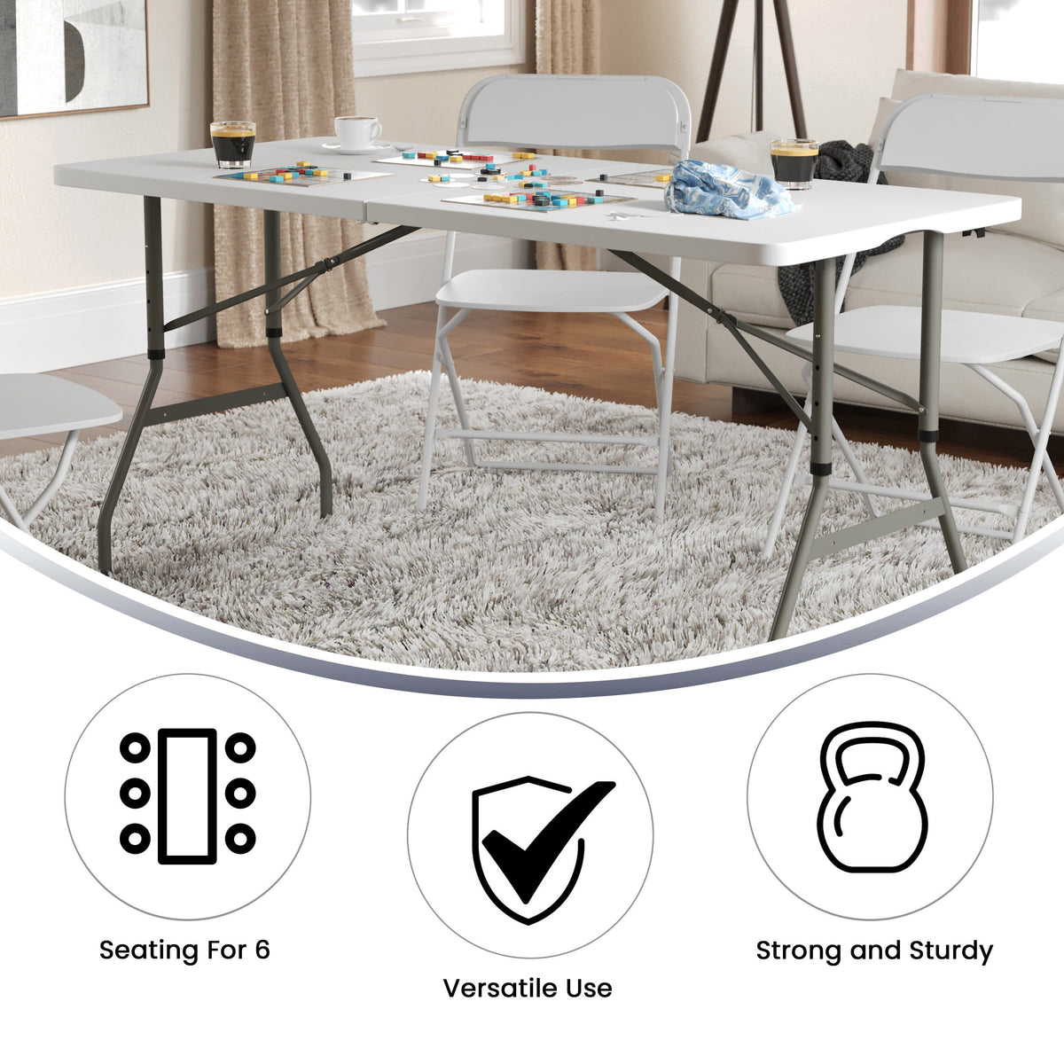 Flash Furniture RB-3050FH-ADJ-GG 5-Foot Height Adjustable Bi-Fold Granite White Plastic Folding Table with Handle - View 3