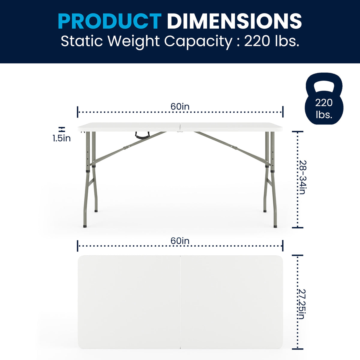 Flash Furniture RB-3050FH-ADJ-GG 5-Foot Height Adjustable Bi-Fold Granite White Plastic Folding Table with Handle - View 4