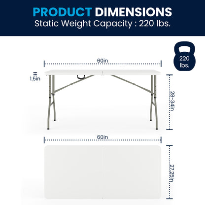 Flash Furniture RB-3050FH-ADJ-GG 5-Foot Height Adjustable Bi-Fold Granite White Plastic Folding Table with Handle - View 4