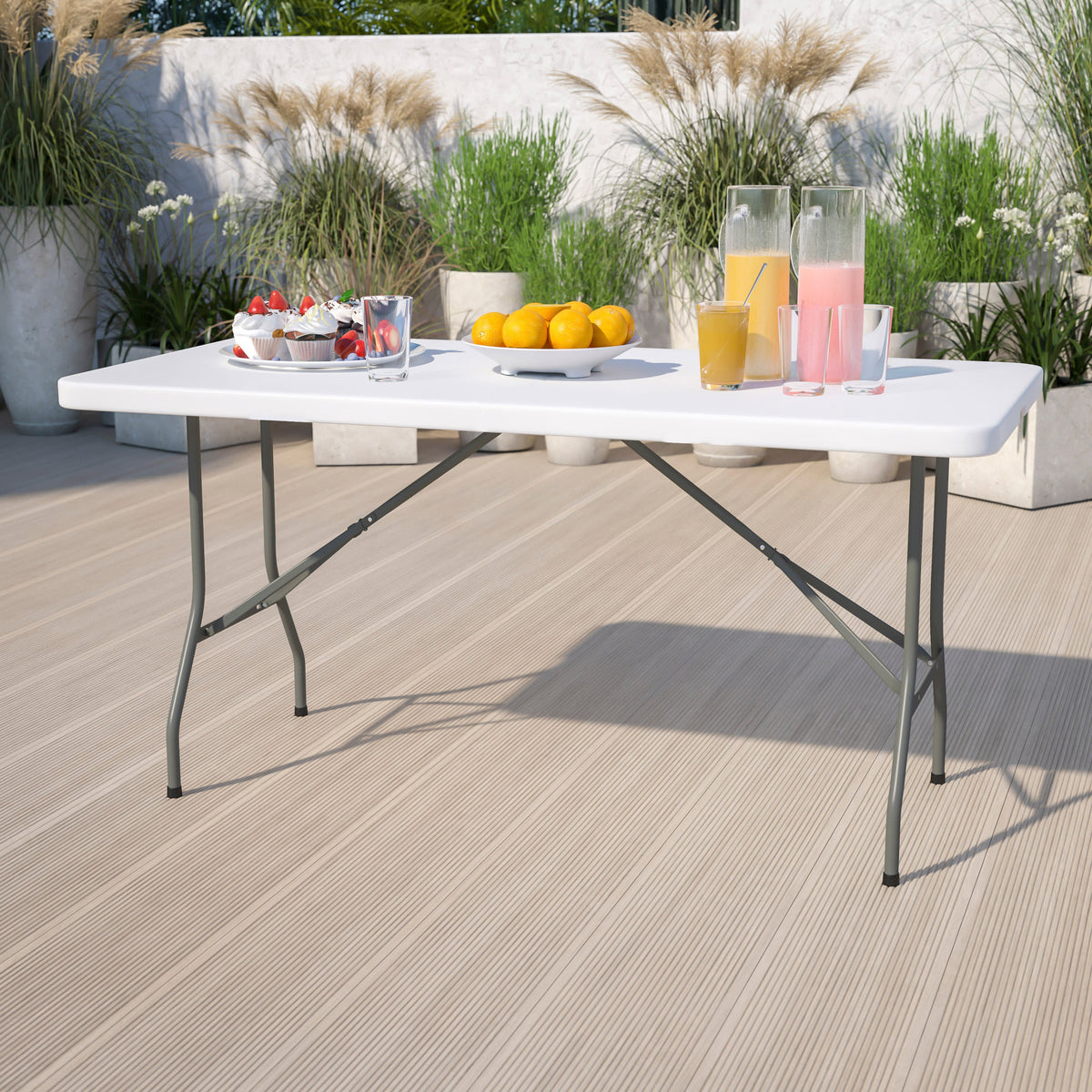 Flash Furniture RB-3060-GG 5-Foot Granite White Plastic Folding Table - Banquet / Event Folding Table - View 2