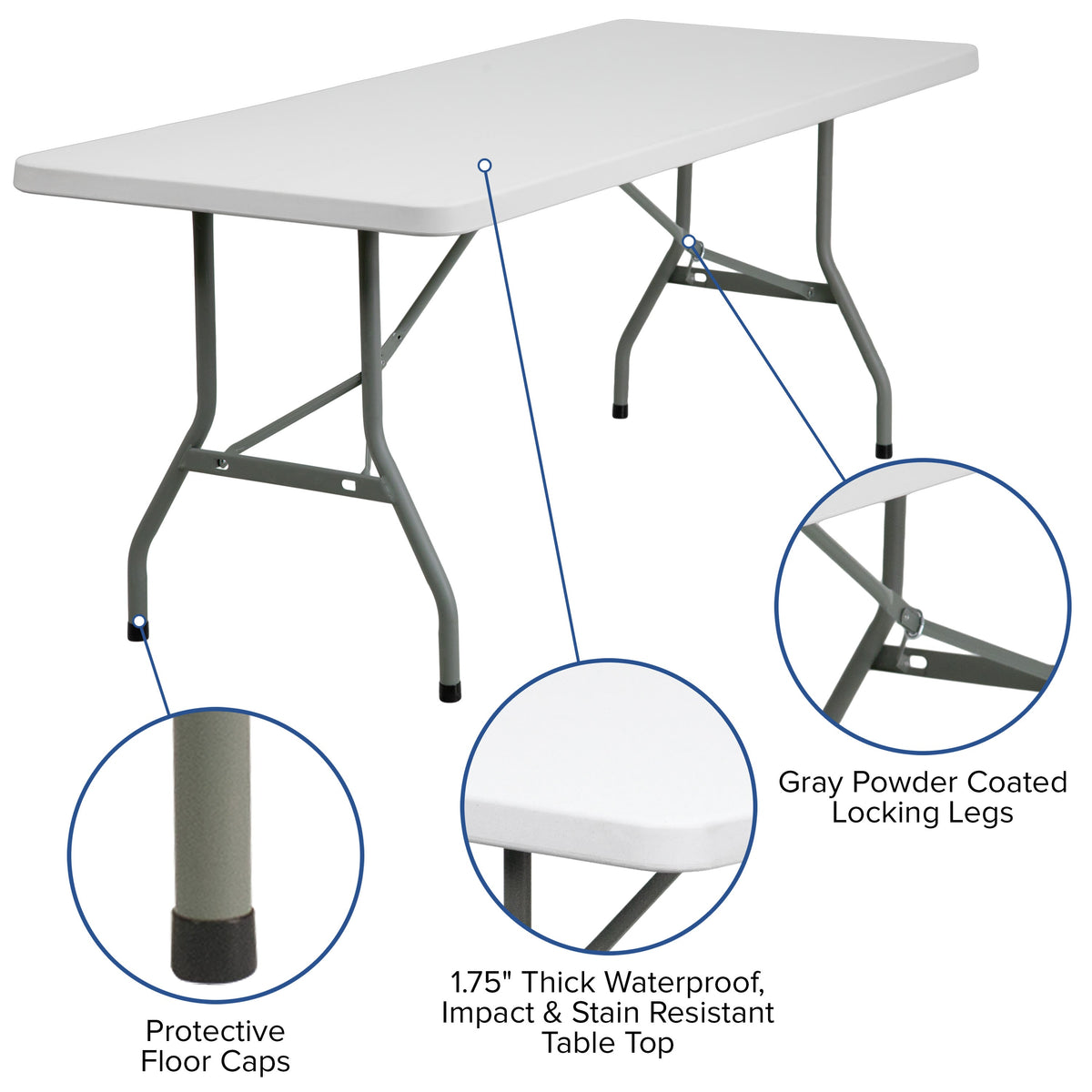 Flash Furniture RB-3072-GG 6-Foot Granite White Plastic Folding Table - Banquet / Event Folding Table - View 3
