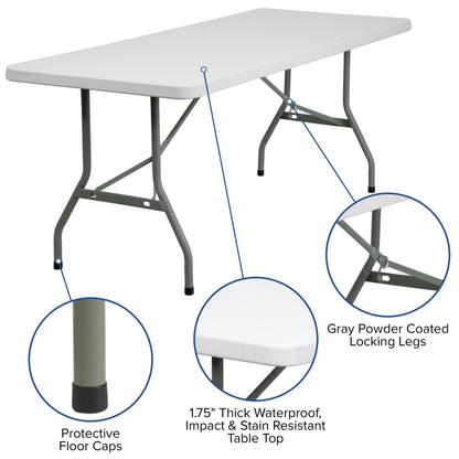 Flash Furniture RB-3072-GG 6-Foot Granite White Plastic Folding Table - Banquet / Event Folding Table - View 3