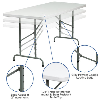 Flash Furniture RB-3072ADJ-GG 6-Foot Height Adjustable Granite White Plastic Folding Event Table - View 3