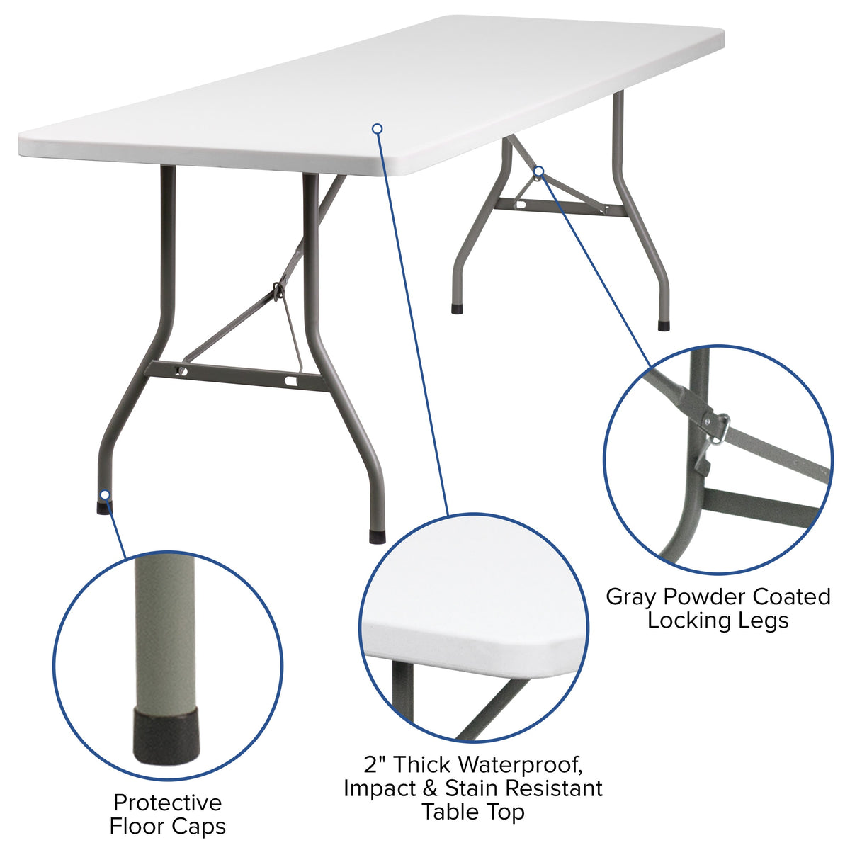 Flash Furniture RB-3096-GG 8-Foot Granite White Plastic Folding Table - Banquet / Event Folding Table - View 3