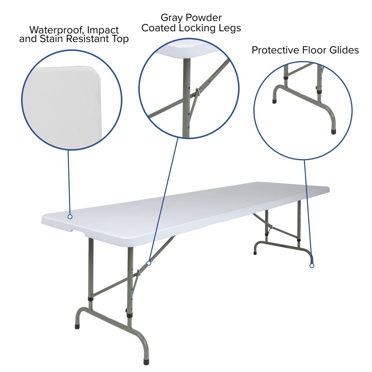 Flash Furniture RB-3096ADJ-GG 8-Foot Height Adjustable Granite White Plastic Folding Event Table - View 3