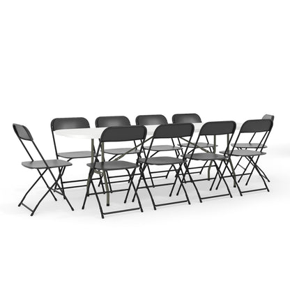 Flash Furniture RB-3096F-10-LEL3-BK-GG 8' Bi-Fold White Plastic Event/Training Folding Table Set w/ 10 Folding Chairs - Main view