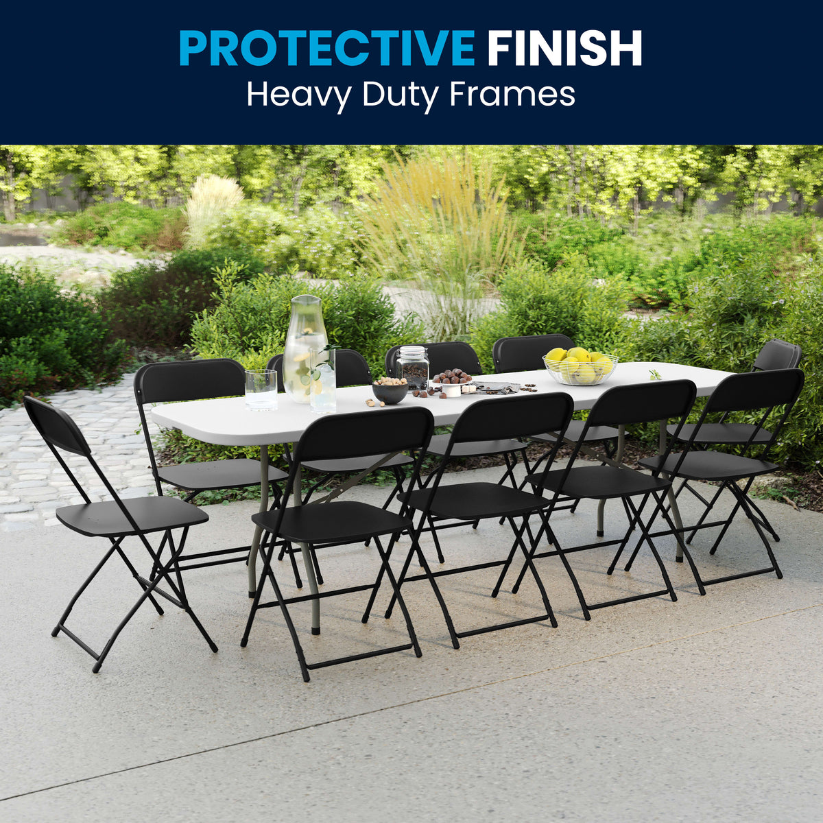 Flash Furniture RB-3096F-10-LEL3-BK-GG 8' Bi-Fold White Plastic Event/Training Folding Table Set w/ 10 Folding Chairs - View 2