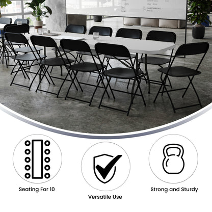 Flash Furniture RB-3096F-10-LEL3-BK-GG 8' Bi-Fold White Plastic Event/Training Folding Table Set w/ 10 Folding Chairs - View 3