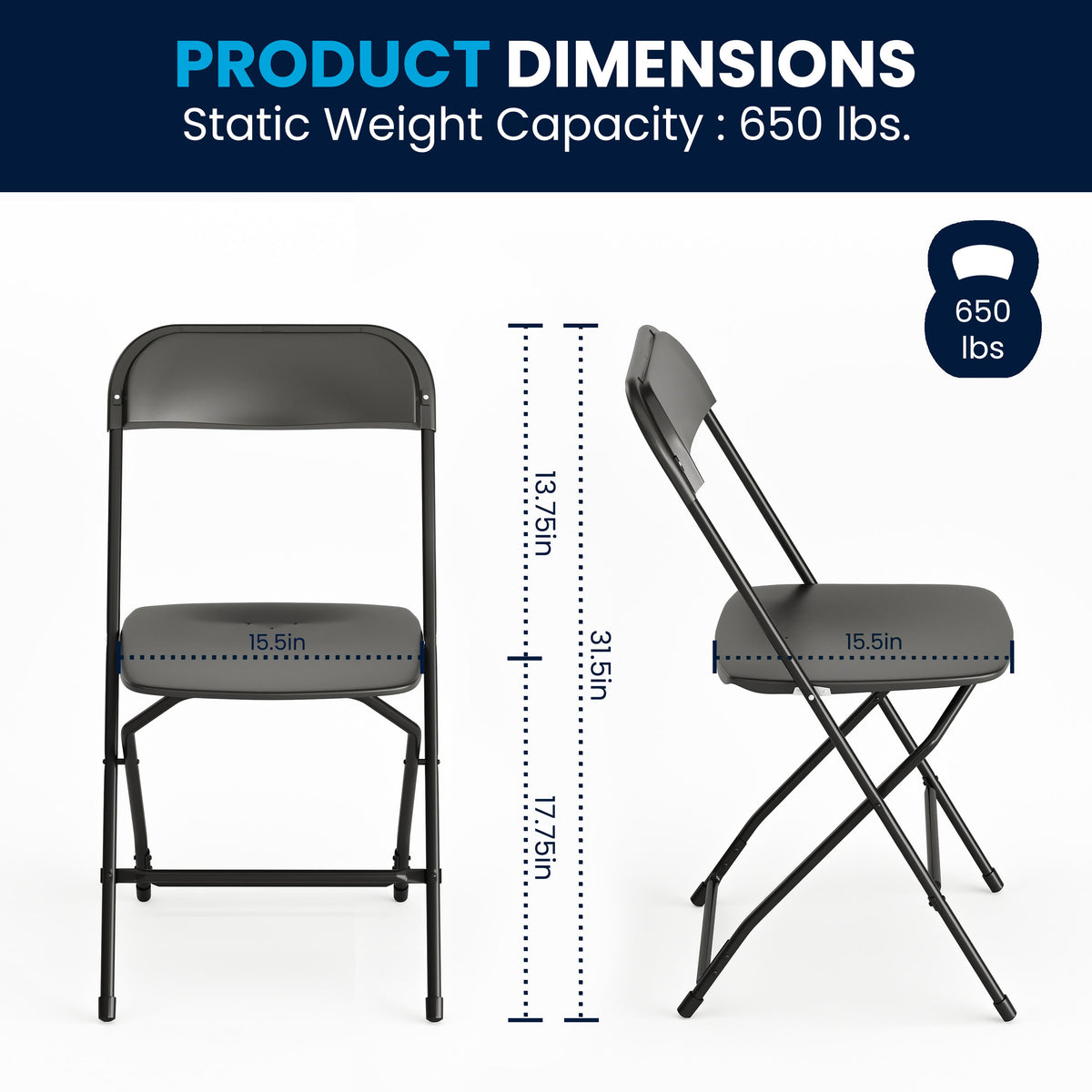 Flash Furniture RB-3096F-10-LEL3-BK-GG 8' Bi-Fold White Plastic Event/Training Folding Table Set w/ 10 Folding Chairs - View 5