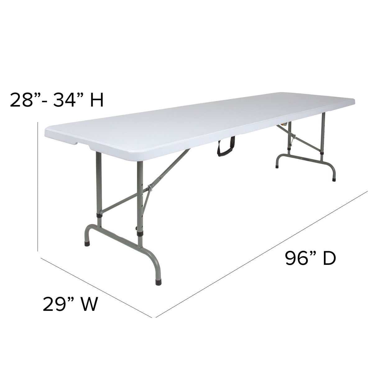 Flash Furniture RB-3096FH-ADJ-GG 8-Foot Height Adjustable Bi-Fold Granite White Plastic Folding Table with Handle - View 3