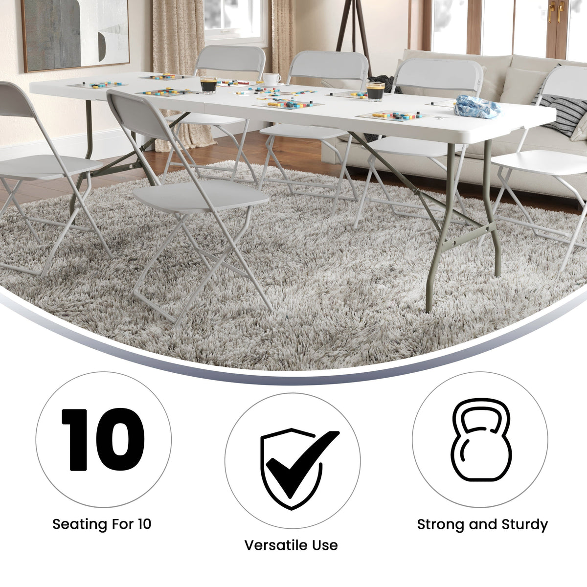 Flash Furniture RB-3096FH-GG 8-Foot Bi-Fold Granite White Plastic Banquet and Event Folding Table with Handle - View 2