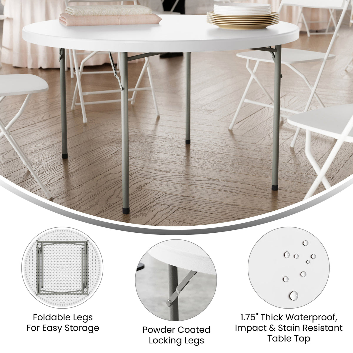Flash Furniture RB-48R-GG 4-Foot Round Granite White Plastic Folding Table - Banquet / Event Folding Table - View 2
